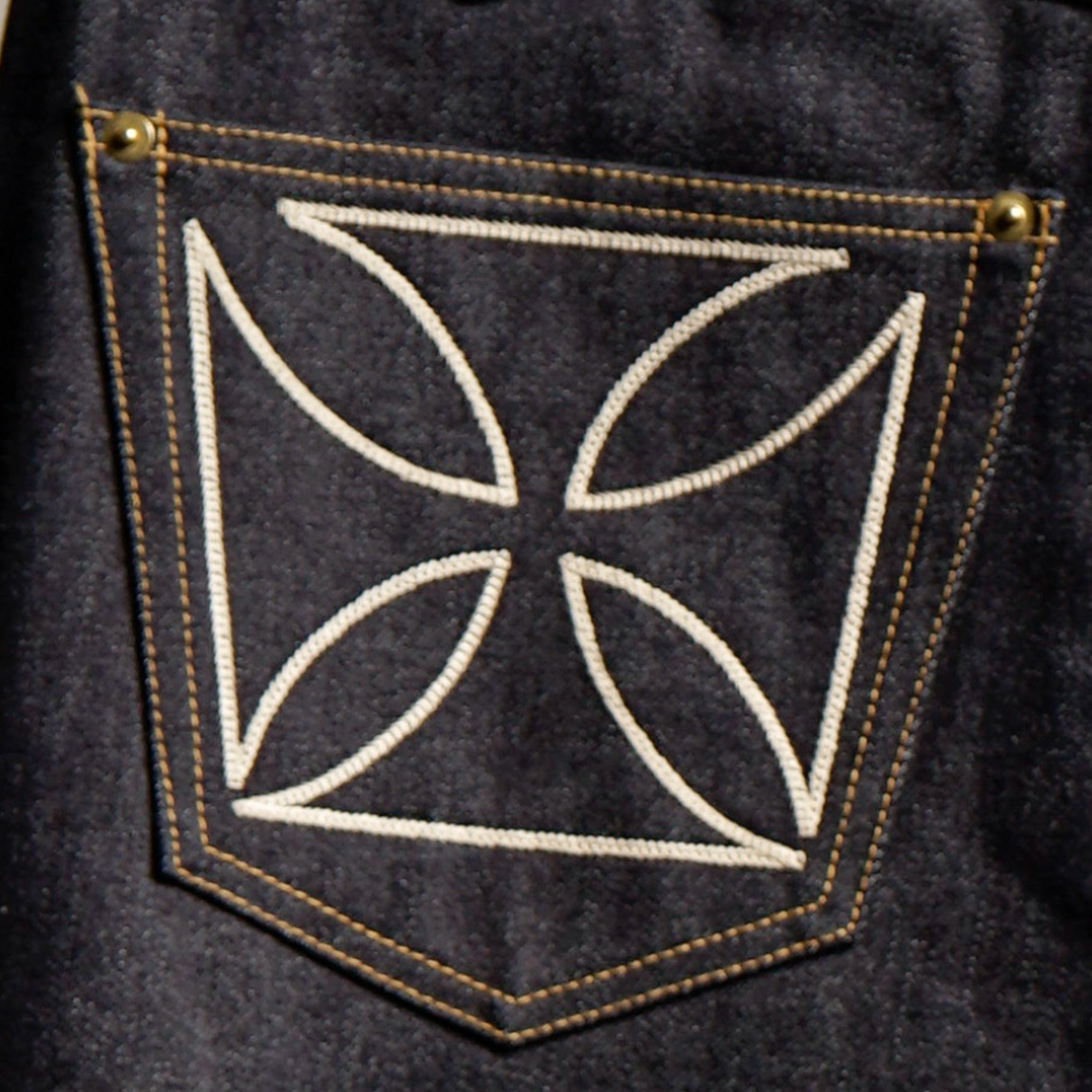 THUG - DENIM SHORTS IRON CROSS - INDIGOxIVORY